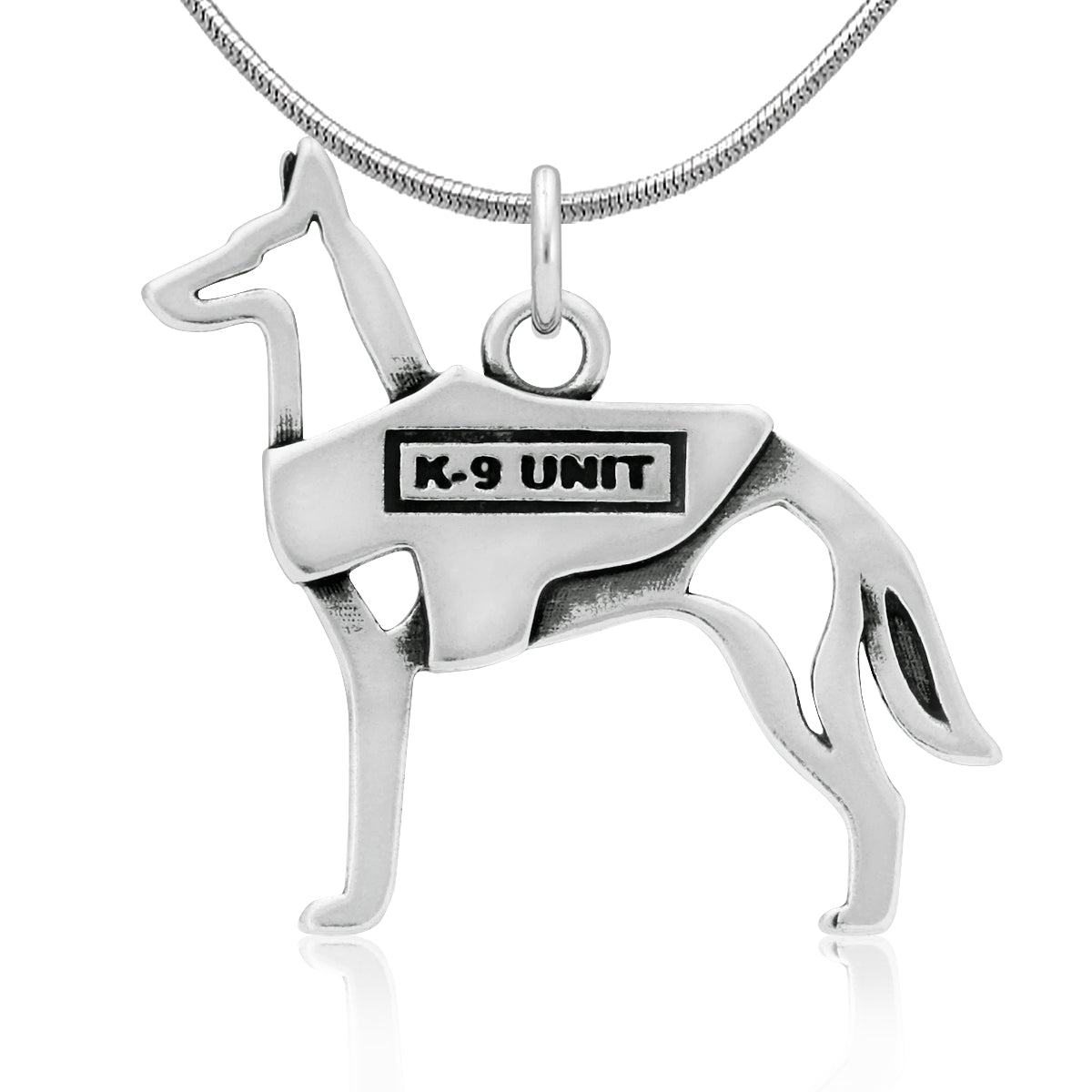 Belgian Malinois K-9 Unit Necklace in Sterling