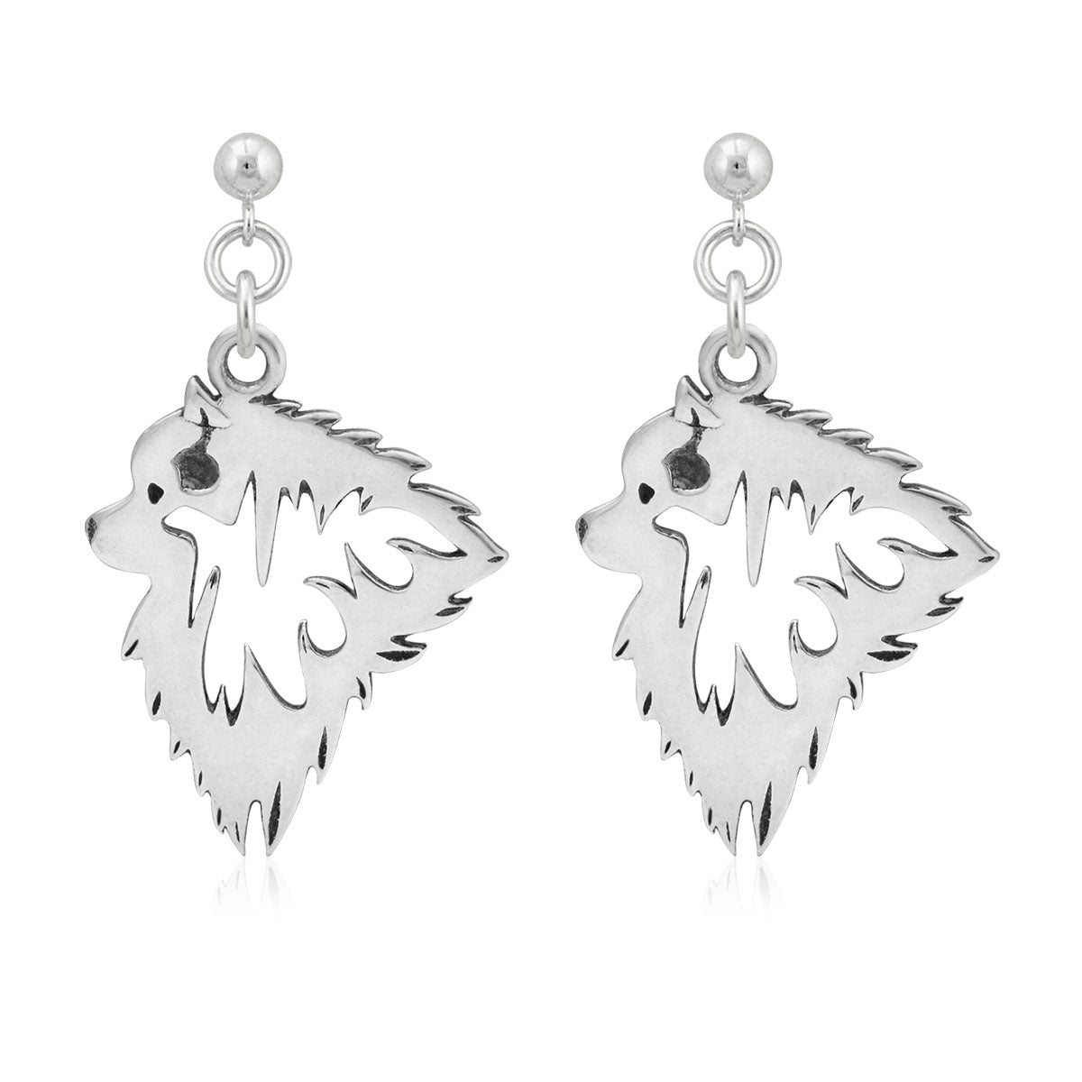 Keeshond Earrings in Sterling Silver