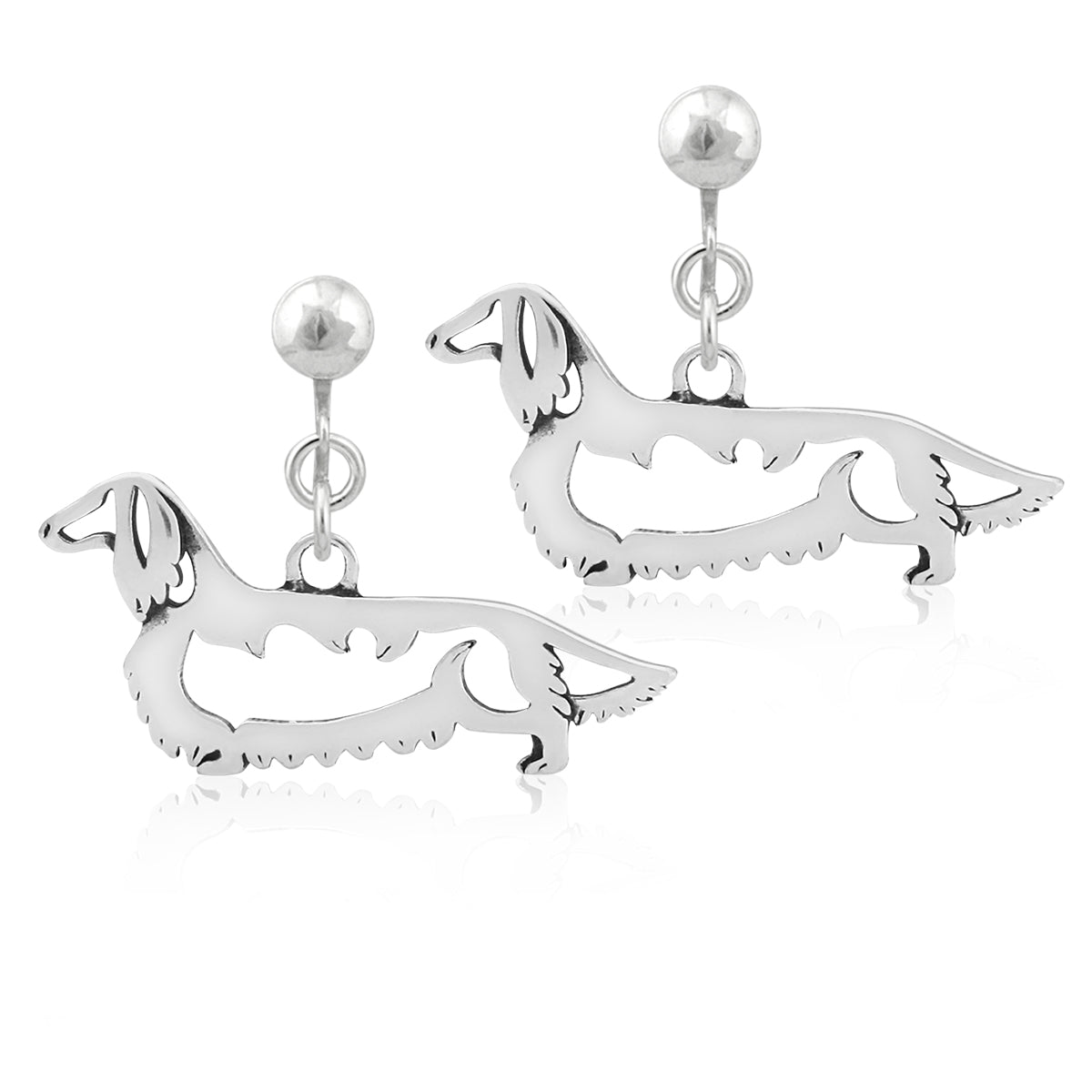 Sterling Silver Dachshund Earrings, Longhaired