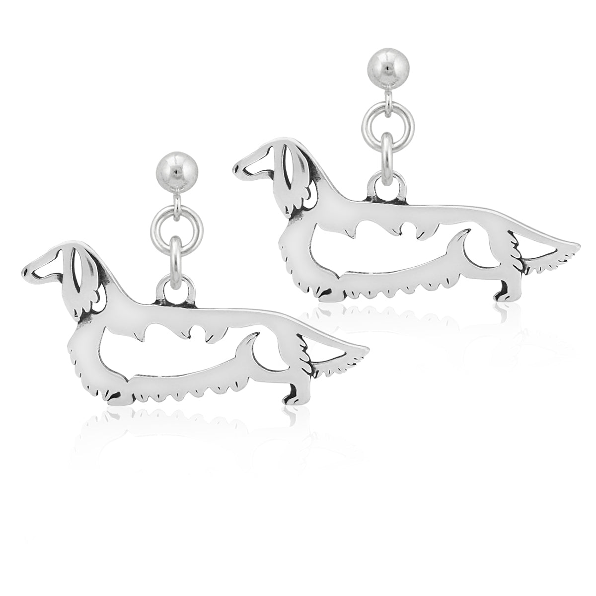 Sterling Silver Dachshund Earrings, Longhaired