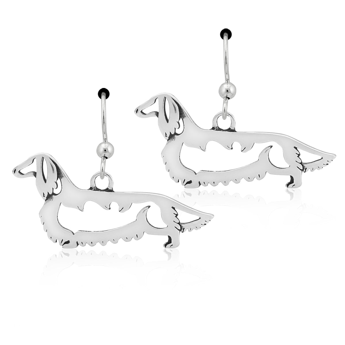 Sterling Silver Dachshund Earrings, Longhaired