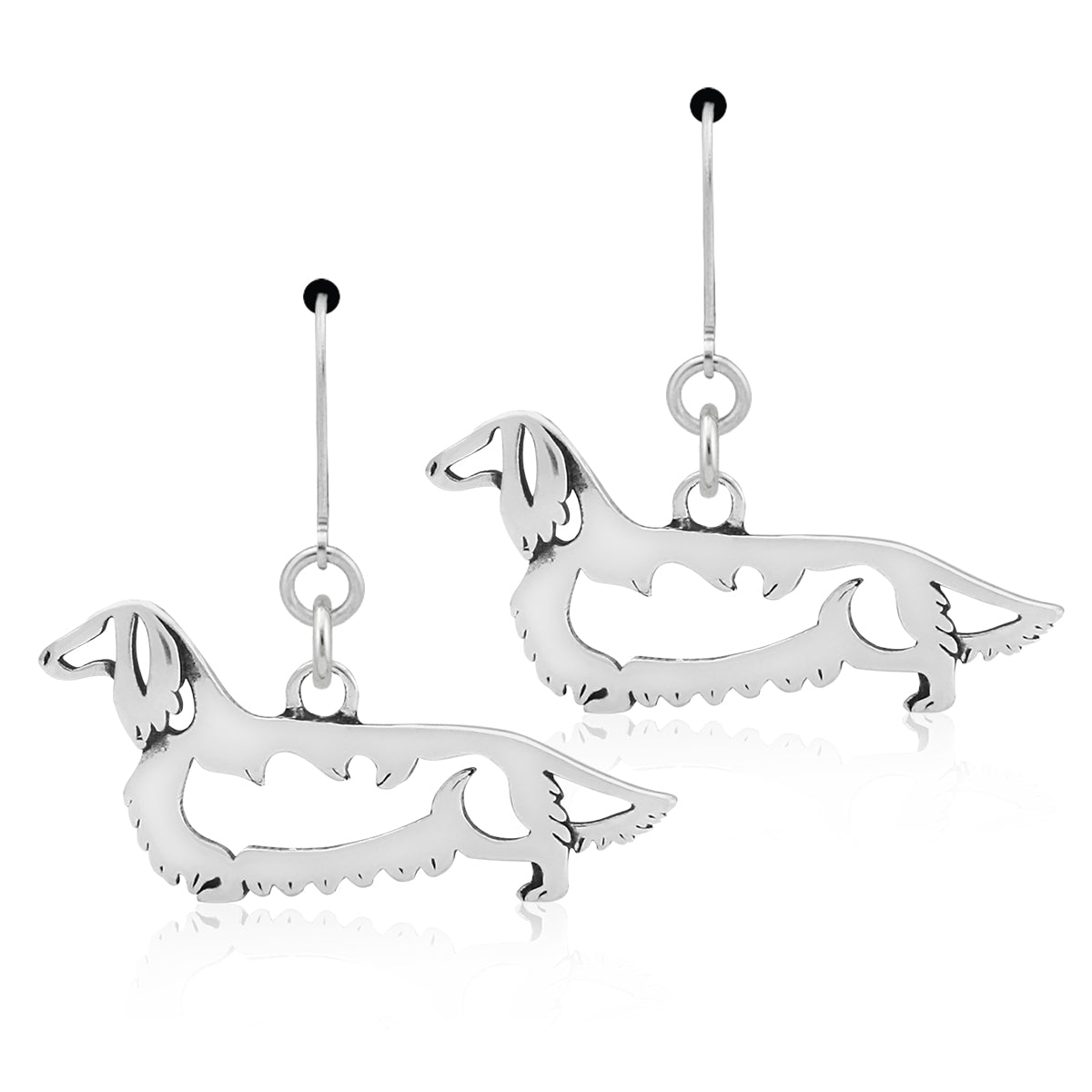 Sterling Silver Dachshund Earrings, Longhaired