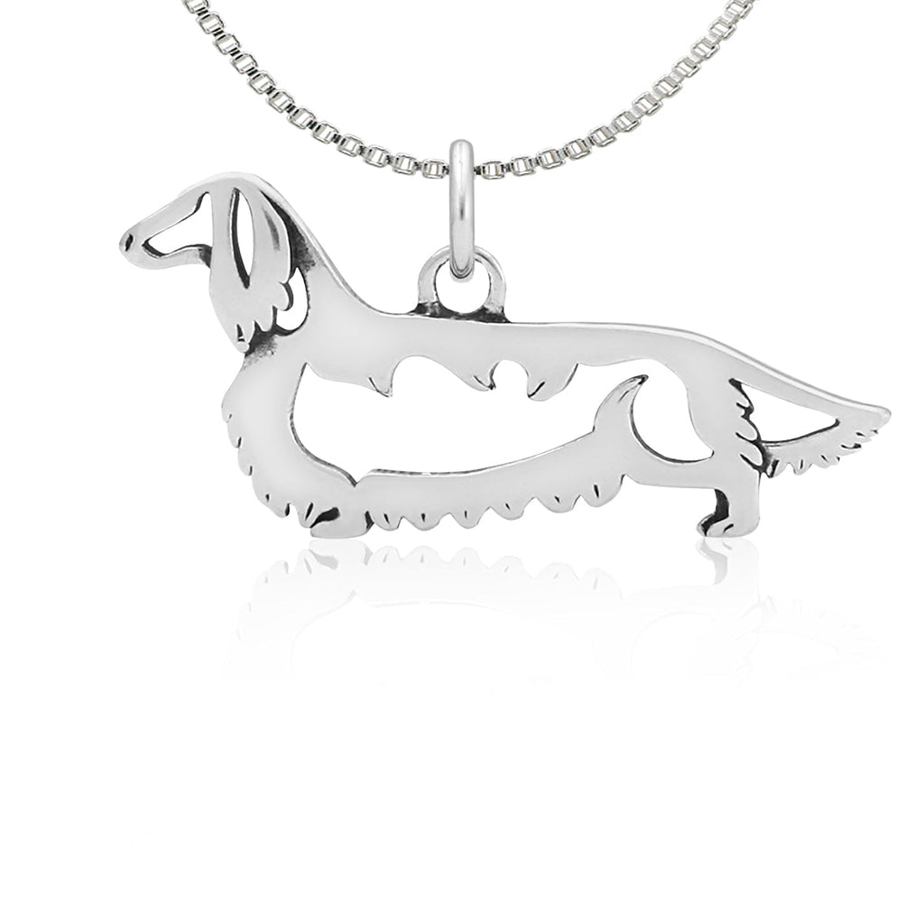 Sterling Silver Dachshund Necklace Jewelry, Longhaired