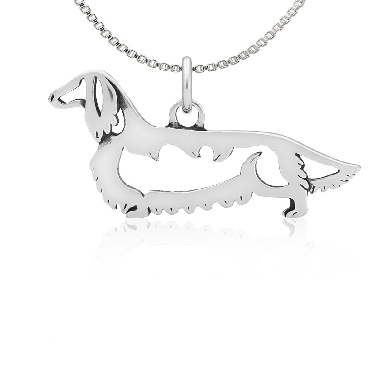 Sterling Silver Dachshund Necklace Jewelry, Longhaired