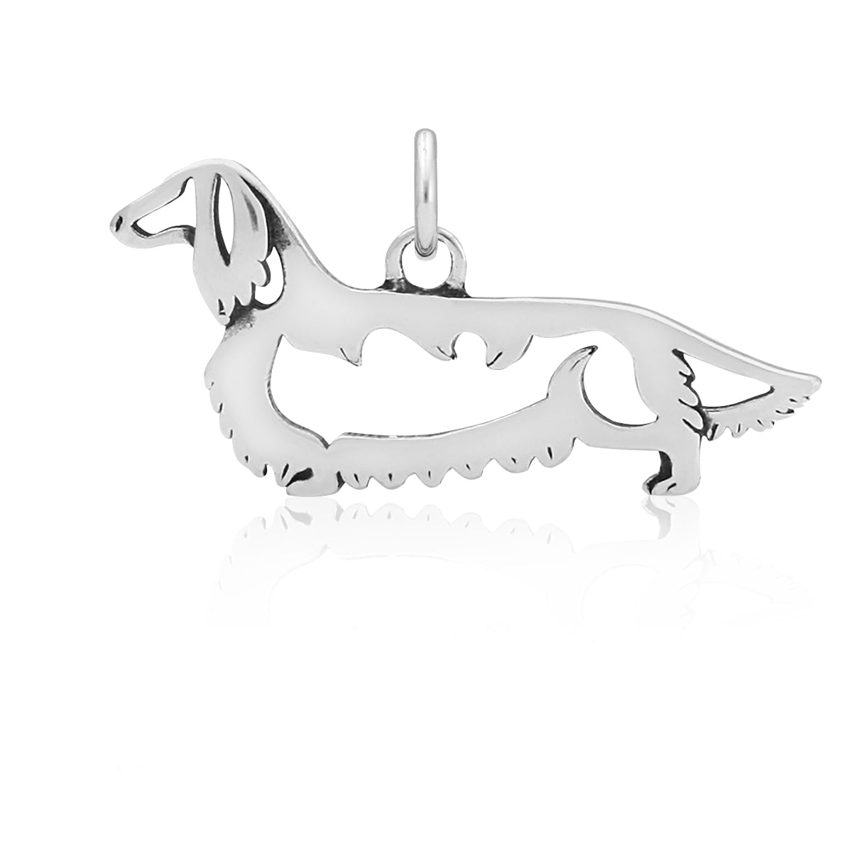 Sterling Silver Dachshund Necklace Jewelry, Longhaired
