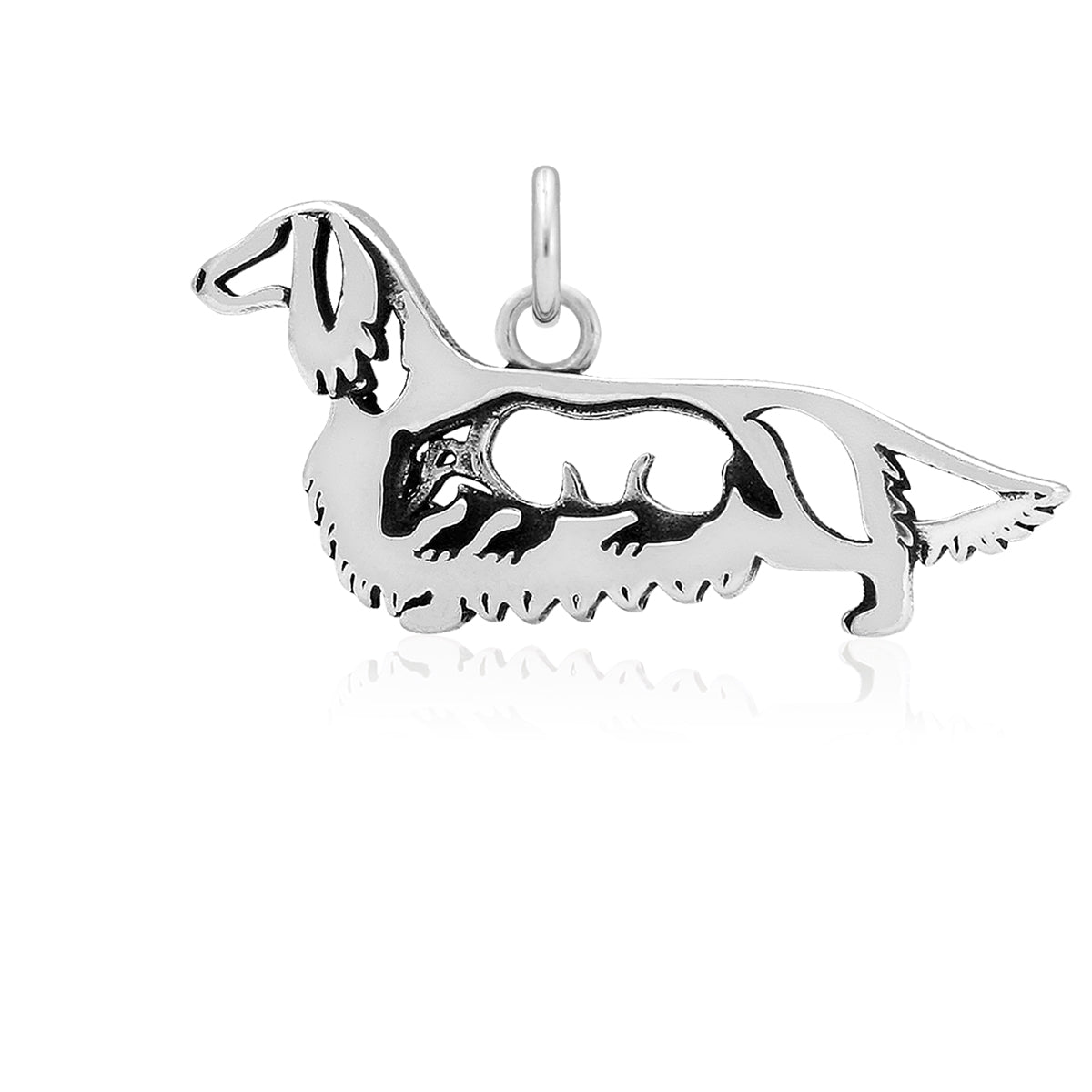 Sterling Silver Dachshund Necklace Pendant, Longhaired