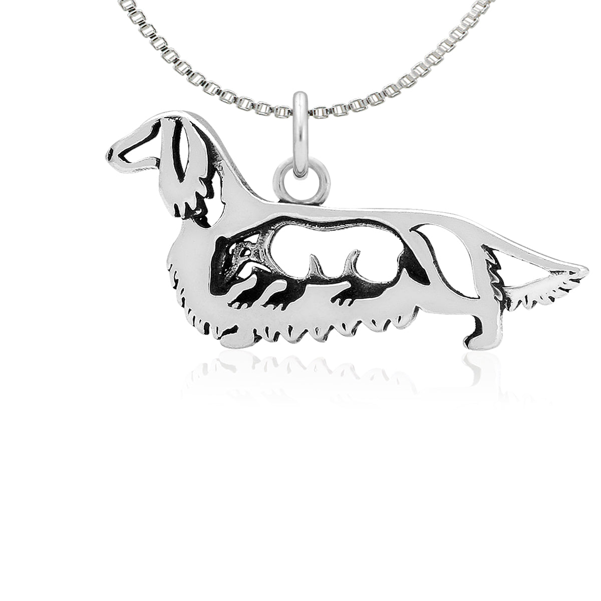 Sterling Silver Dachshund Necklace Pendant, Longhaired