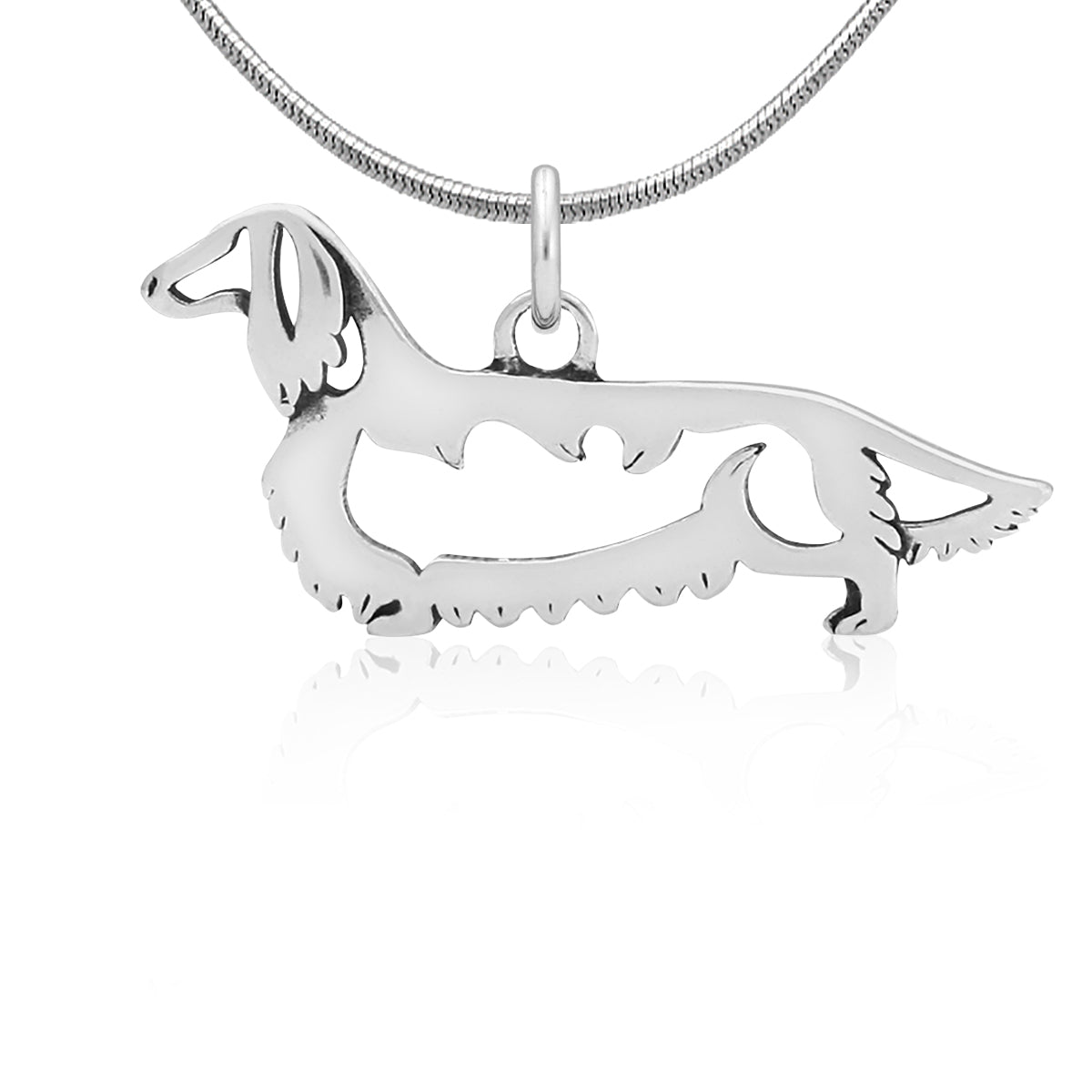 Sterling Silver Dachshund Necklace Jewelry, Longhaired