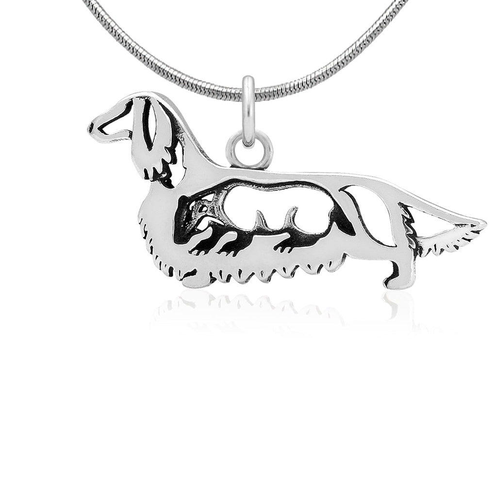 Sterling Silver Dachshund Necklace Pendant, Longhaired
