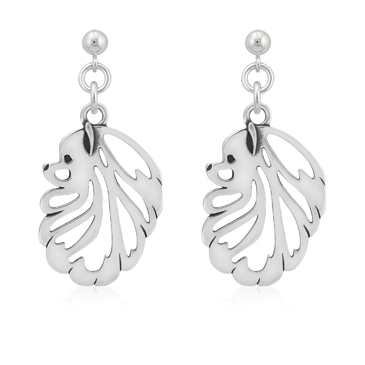Pomeranian Earrings in Sterling Silver
