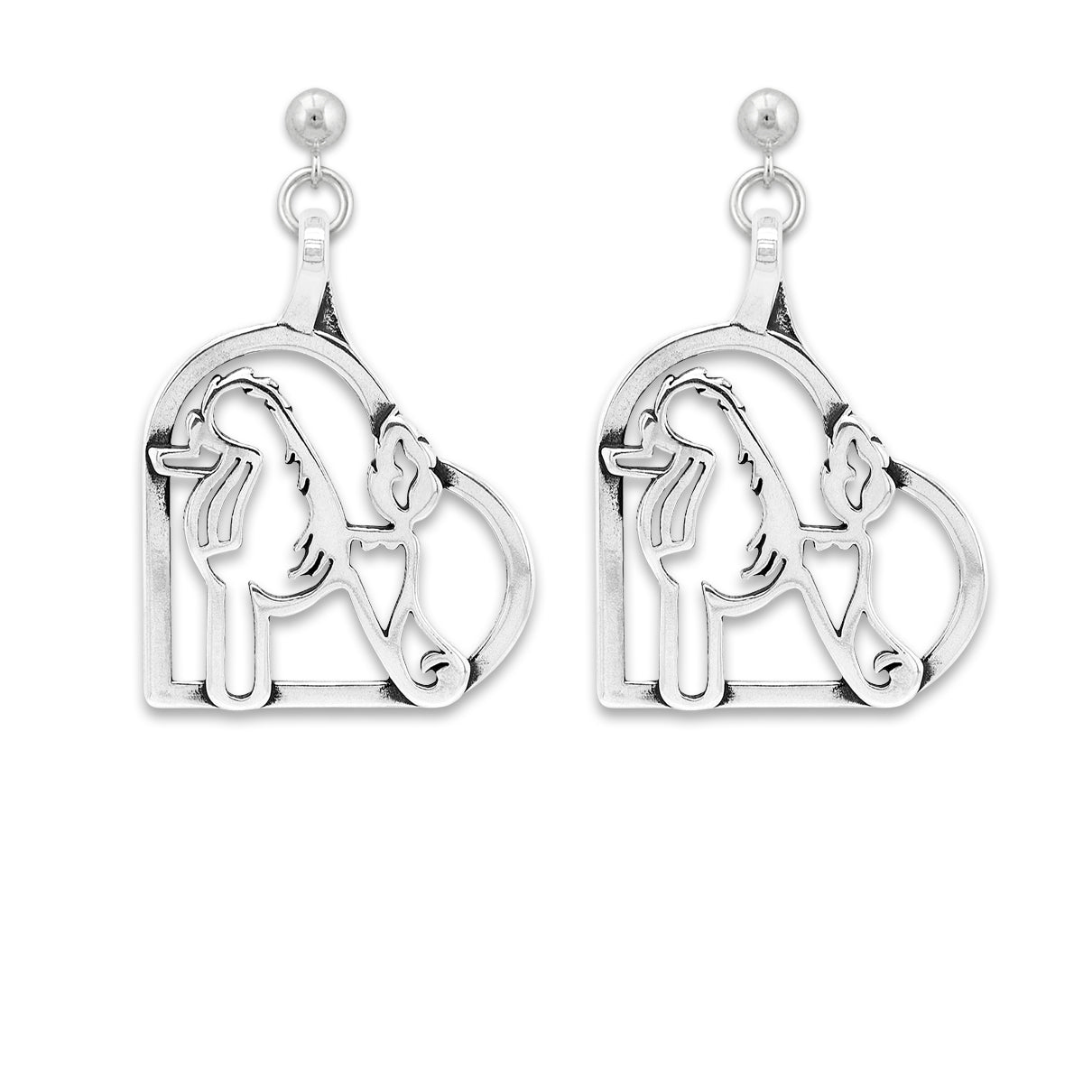 Poodle Heart Earrings in Sterling Silver