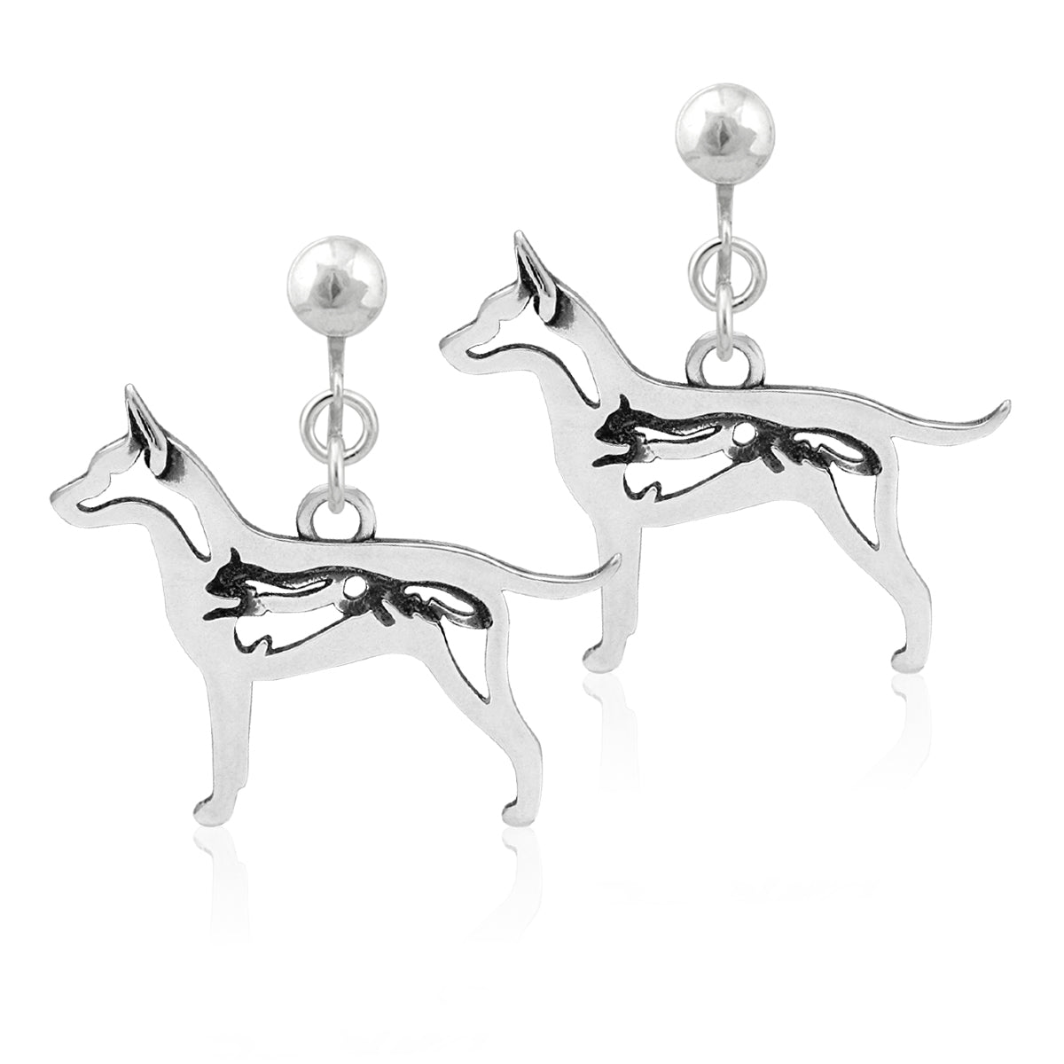 Sterling Silver Rat Terrier Earrings, Natural Tail