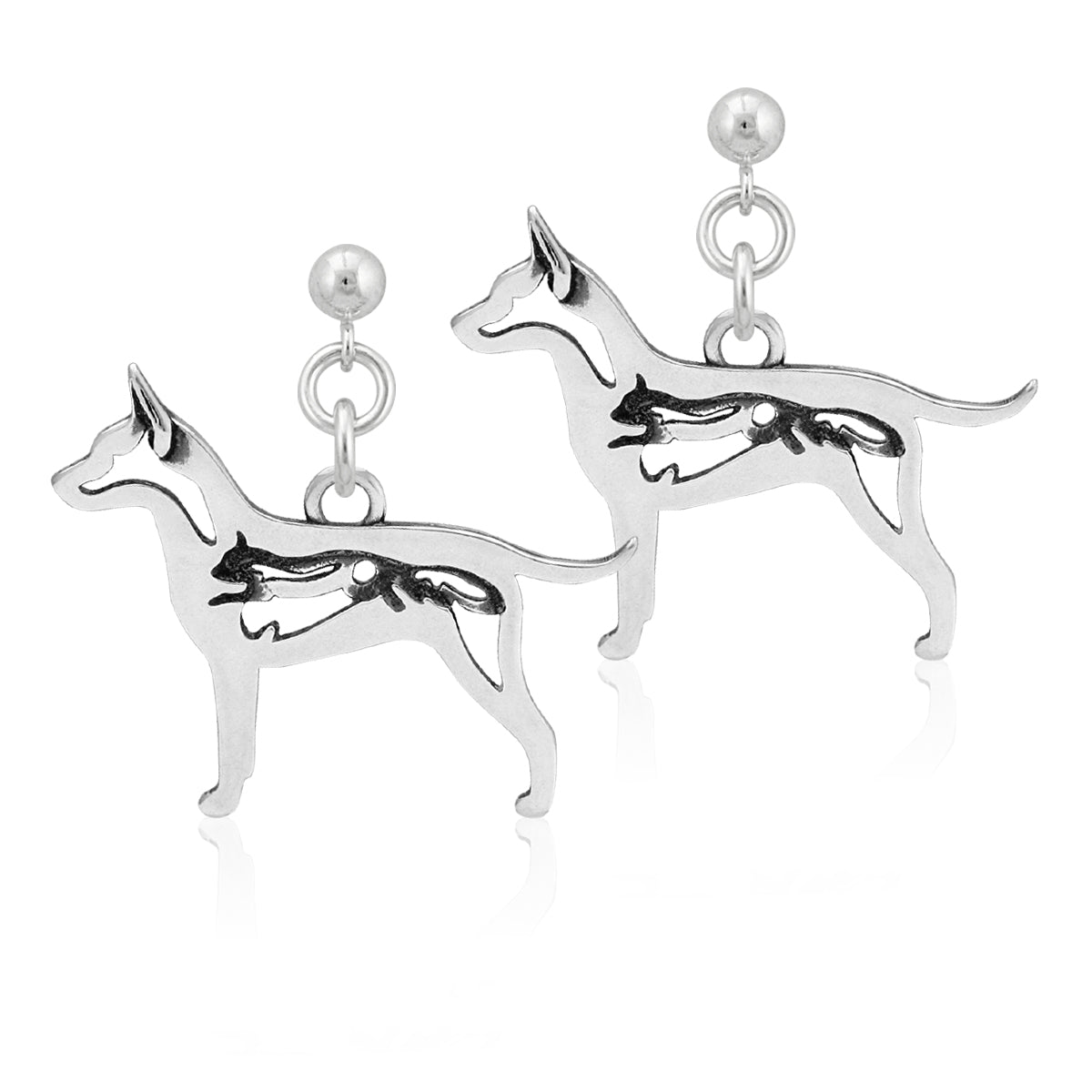 Sterling Silver Rat Terrier Earrings, Natural Tail