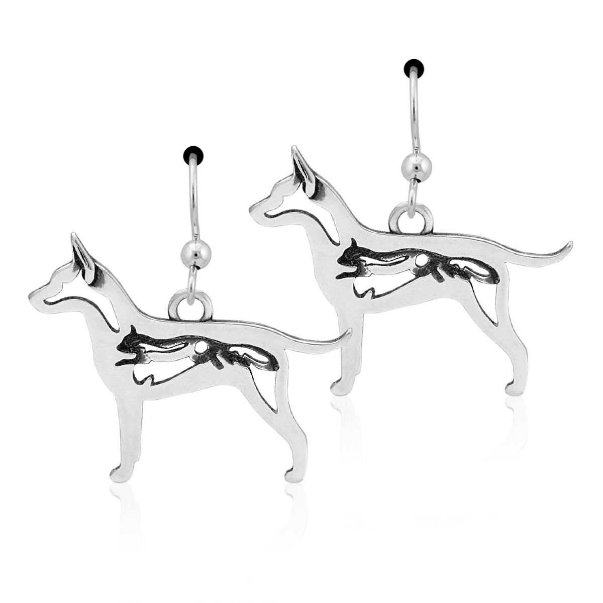 Sterling Silver Rat Terrier Earrings, Natural Tail