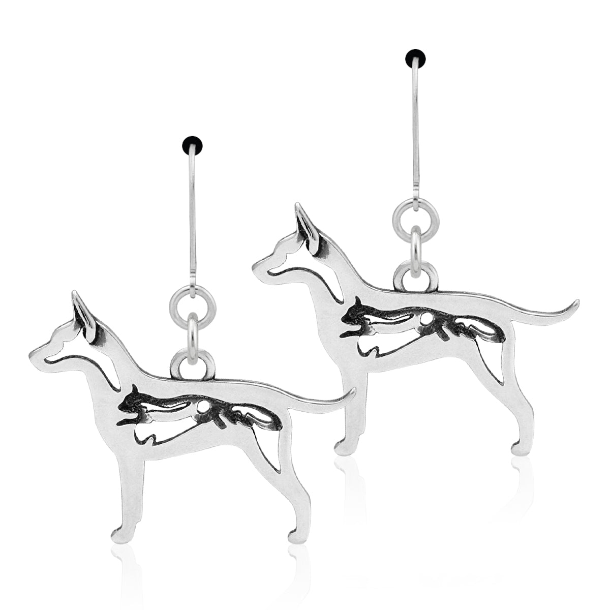 Sterling Silver Rat Terrier Earrings, Natural Tail