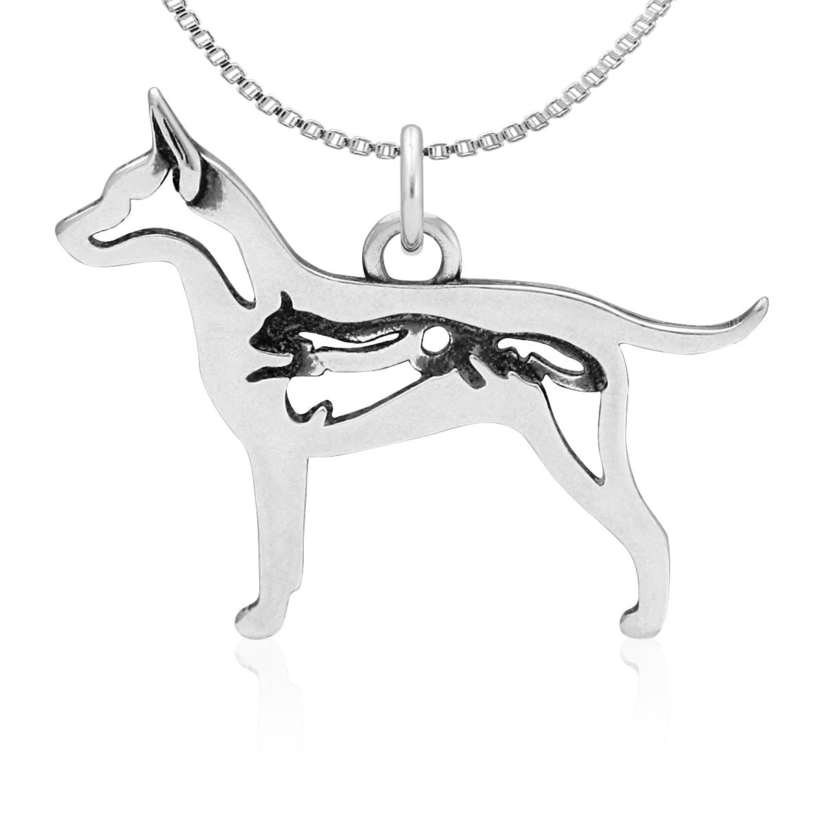 Sterling Silver Rat Terrier Necklace Jewelry, Natural Tail