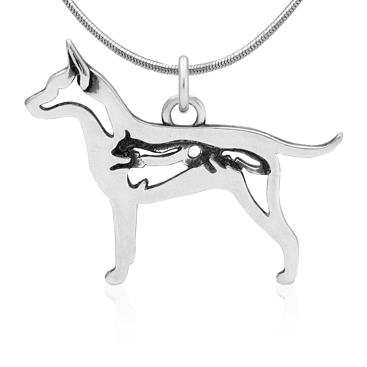 Sterling Silver Rat Terrier Necklace Jewelry, Natural Tail