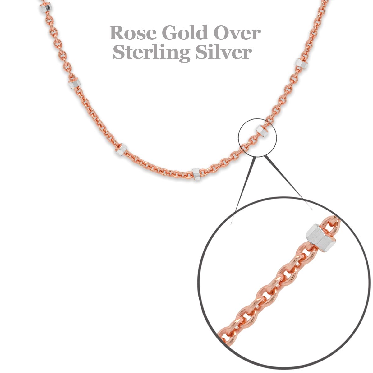 2 Tone 18K Rose Gold Vermeil Sterling Silver Satellite Chain 18"
