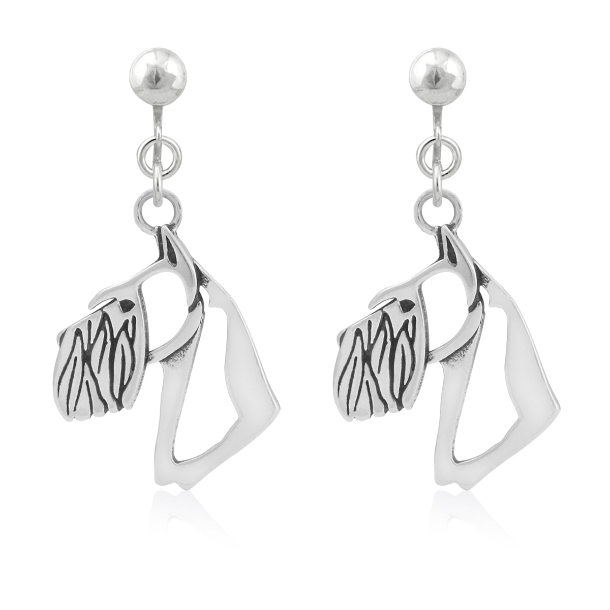 Schnauzer Earrings in Sterling Silver, Cropped Ears
