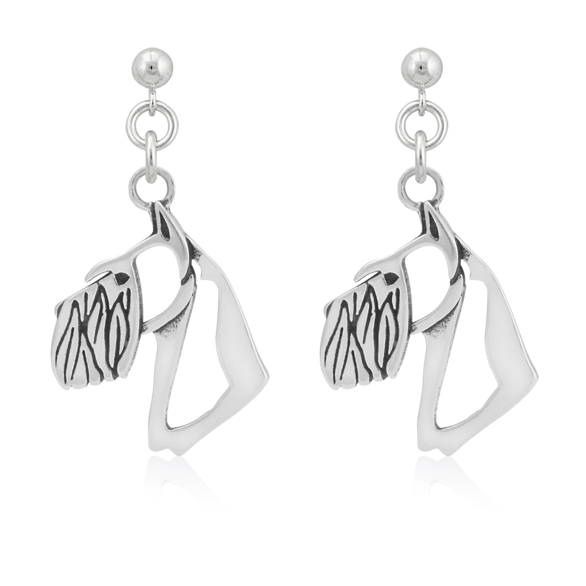 Schnauzer Earrings in Sterling Silver, Cropped Ears