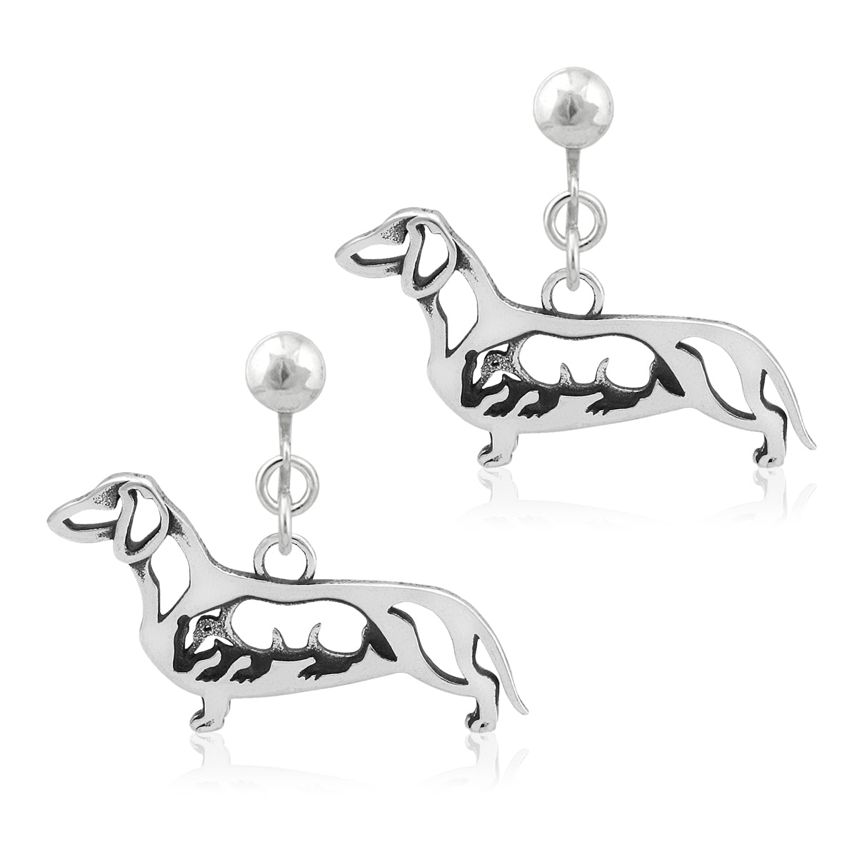 Sterling Silver Dachshund Dangle Earrings, Smooth Coat