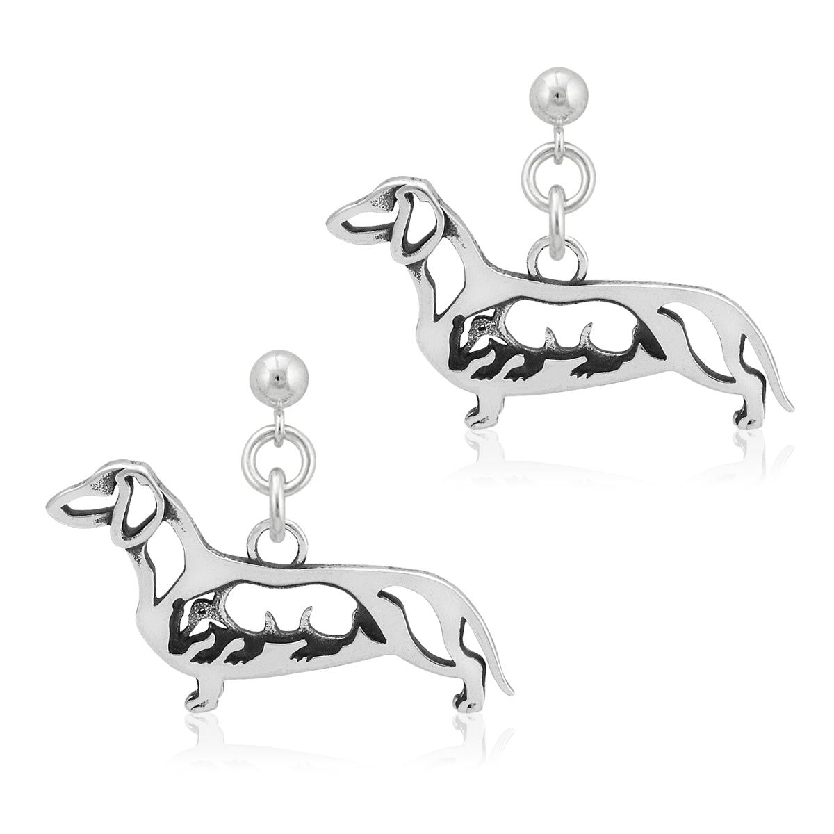 Sterling Silver Dachshund Dangle Earrings, Smooth Coat