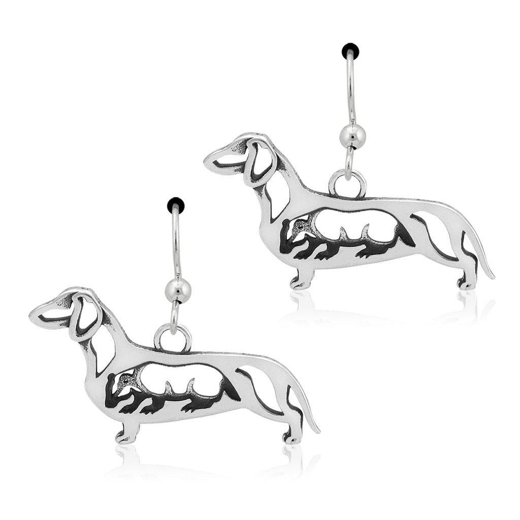 Sterling Silver Dachshund Dangle Earrings, Smooth Coat