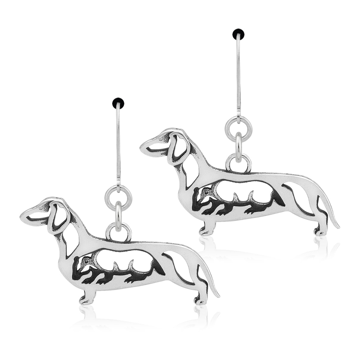 Sterling Silver Dachshund Dangle Earrings, Smooth Coat