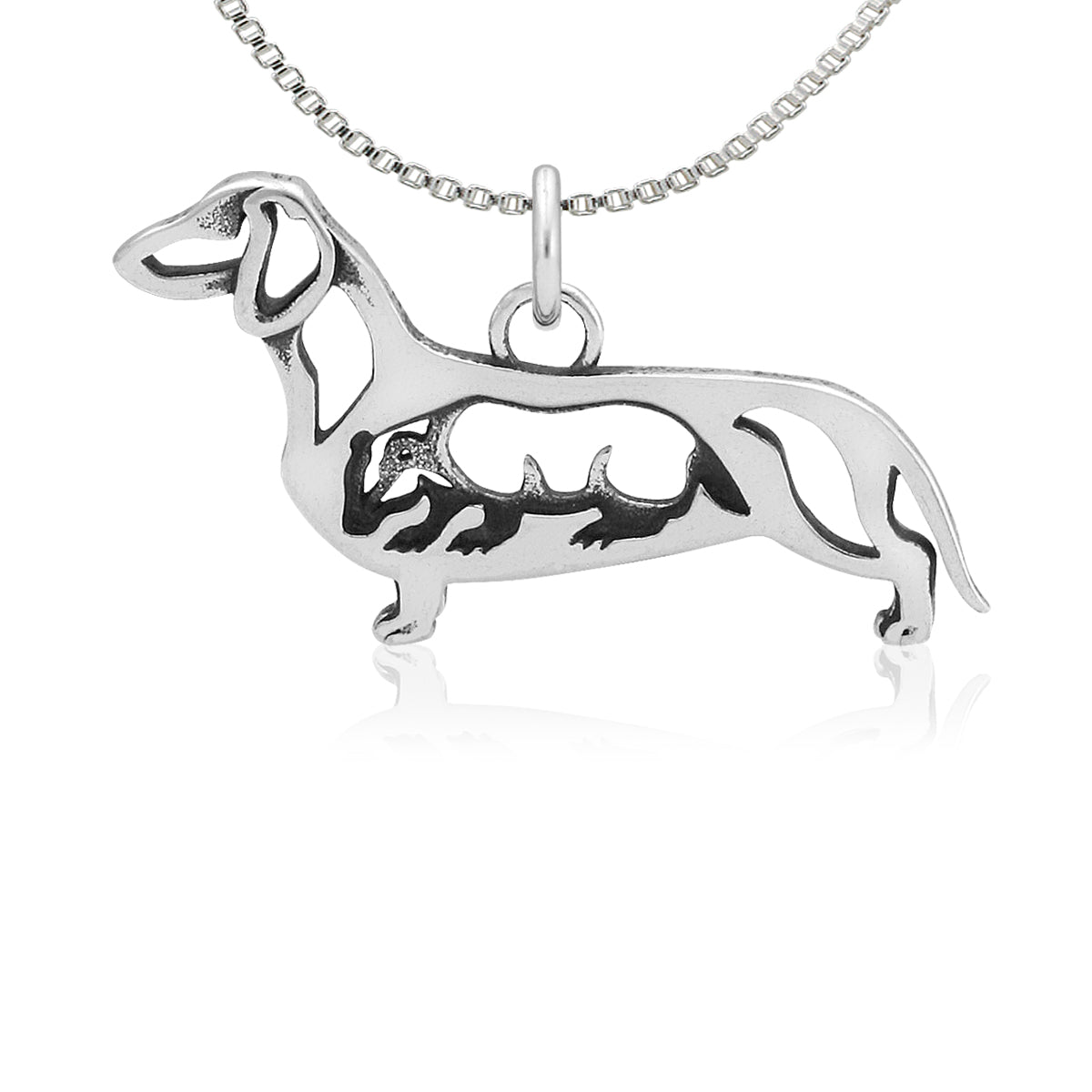 Sterling Silver Dachshund Necklace Pendant, Smooth Coat