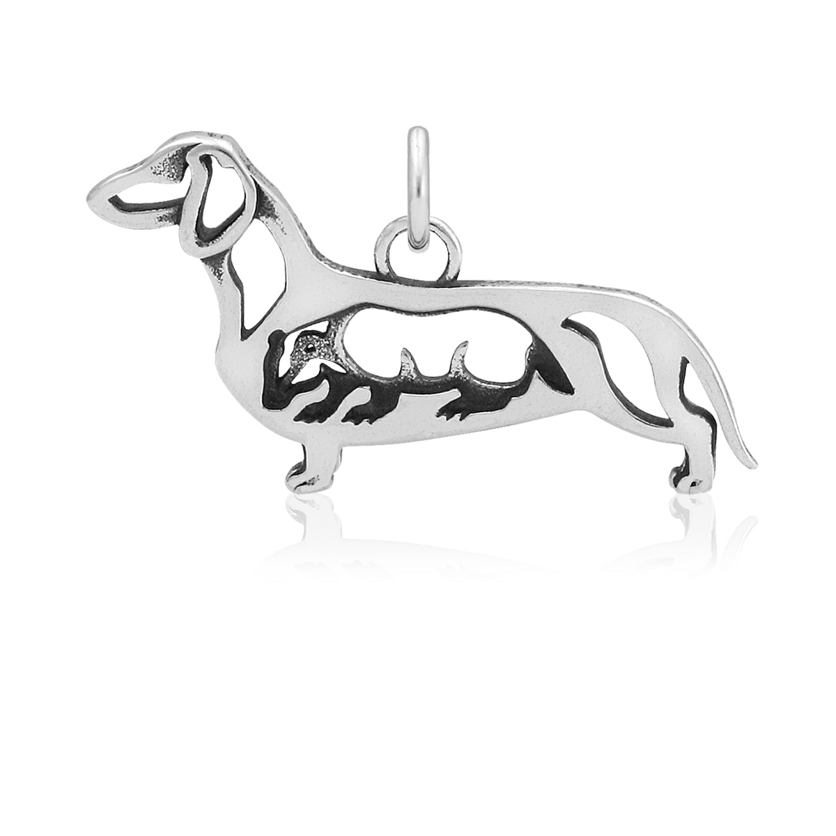 Sterling Silver Dachshund Necklace Pendant, Smooth Coat