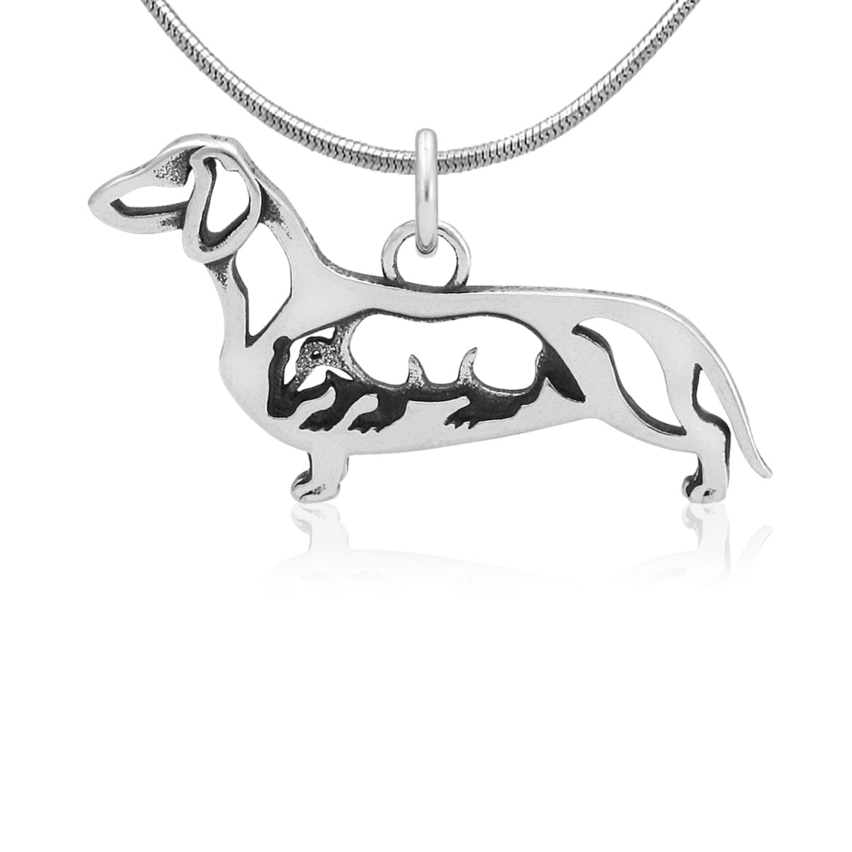 Sterling Silver Dachshund Necklace Pendant, Smooth Coat
