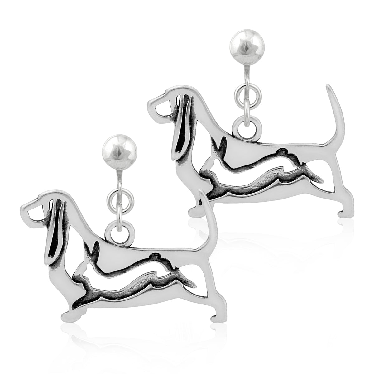 Sterling Silver Basset Hound Earrings