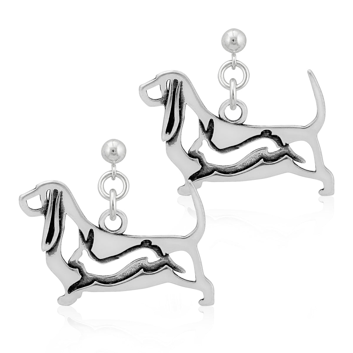 Sterling Silver Basset Hound Earrings