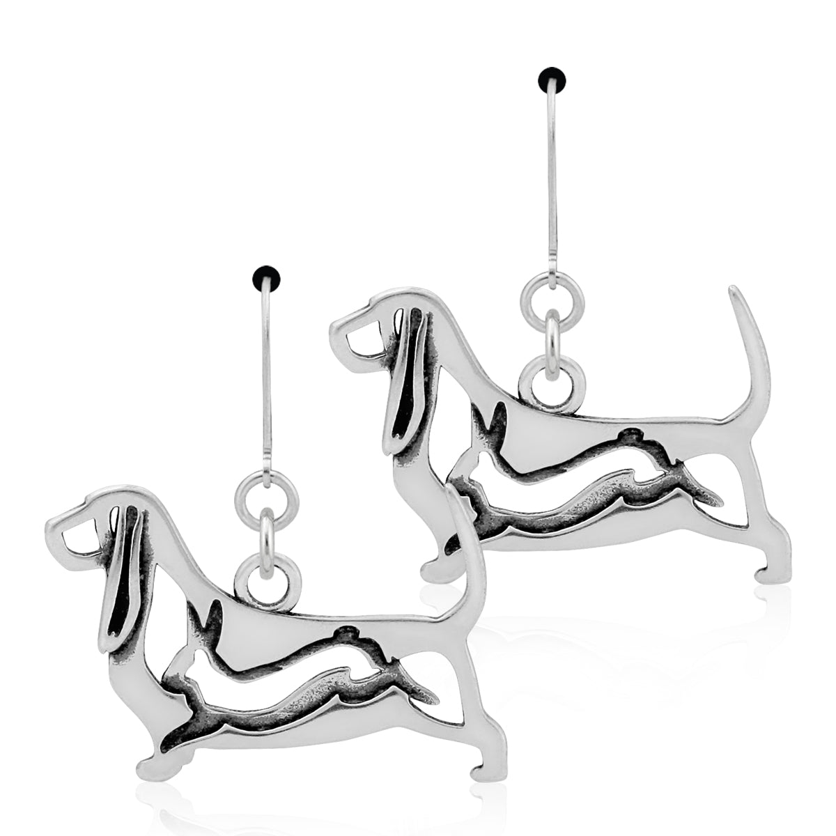 Sterling Silver Basset Hound Earrings