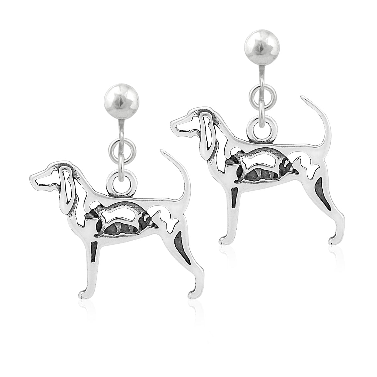 Sterling Silver Black and Tan Coonhound Earrings