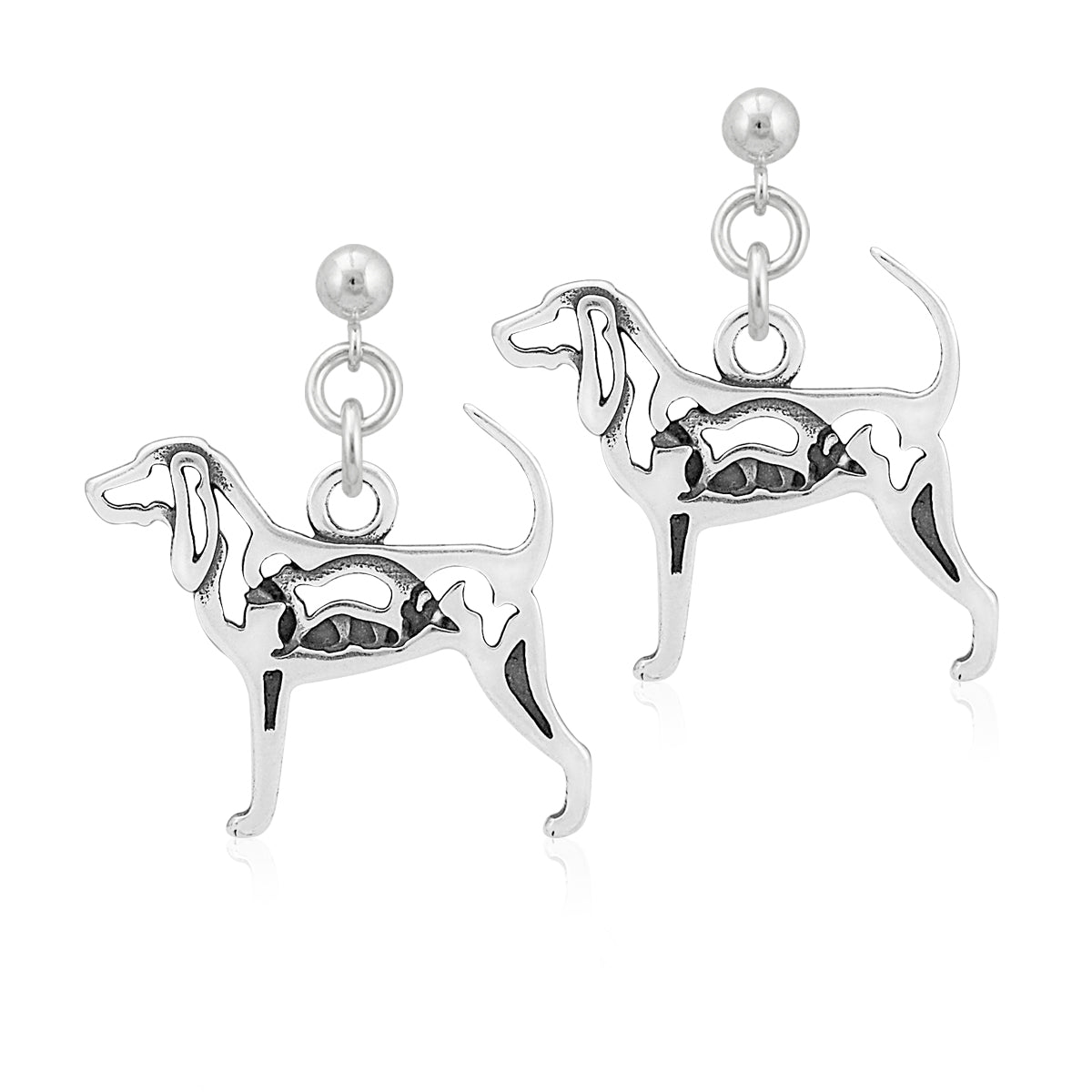 Sterling Silver Black and Tan Coonhound Earrings