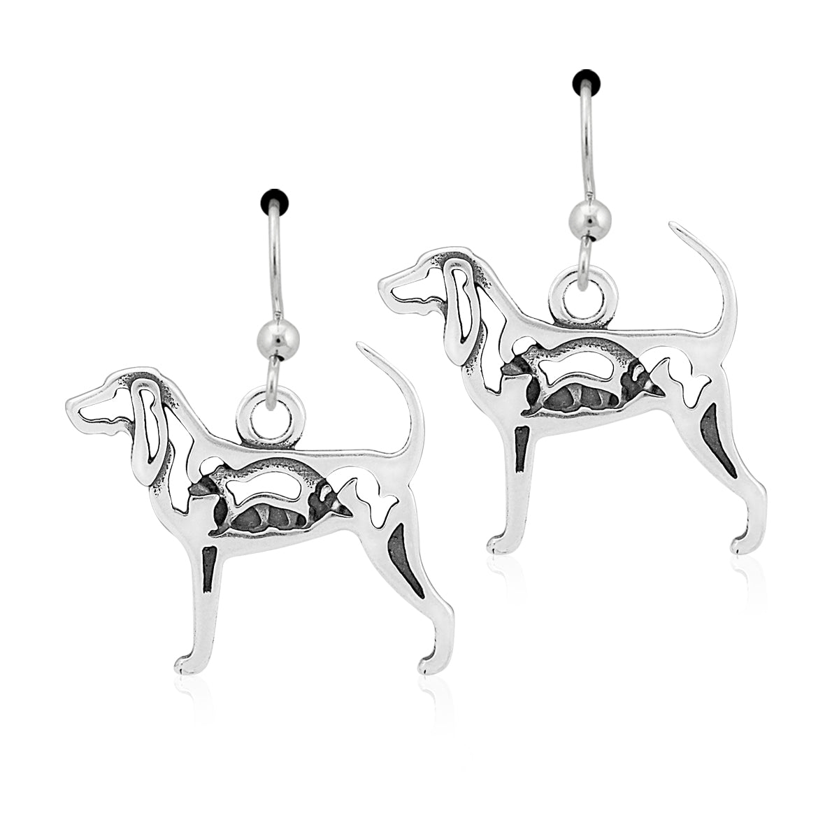 Sterling Silver Black and Tan Coonhound Earrings