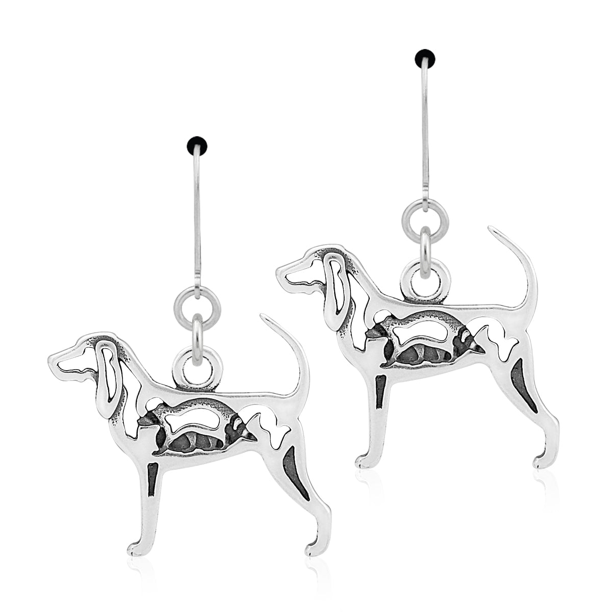 Sterling Silver Black and Tan Coonhound Earrings