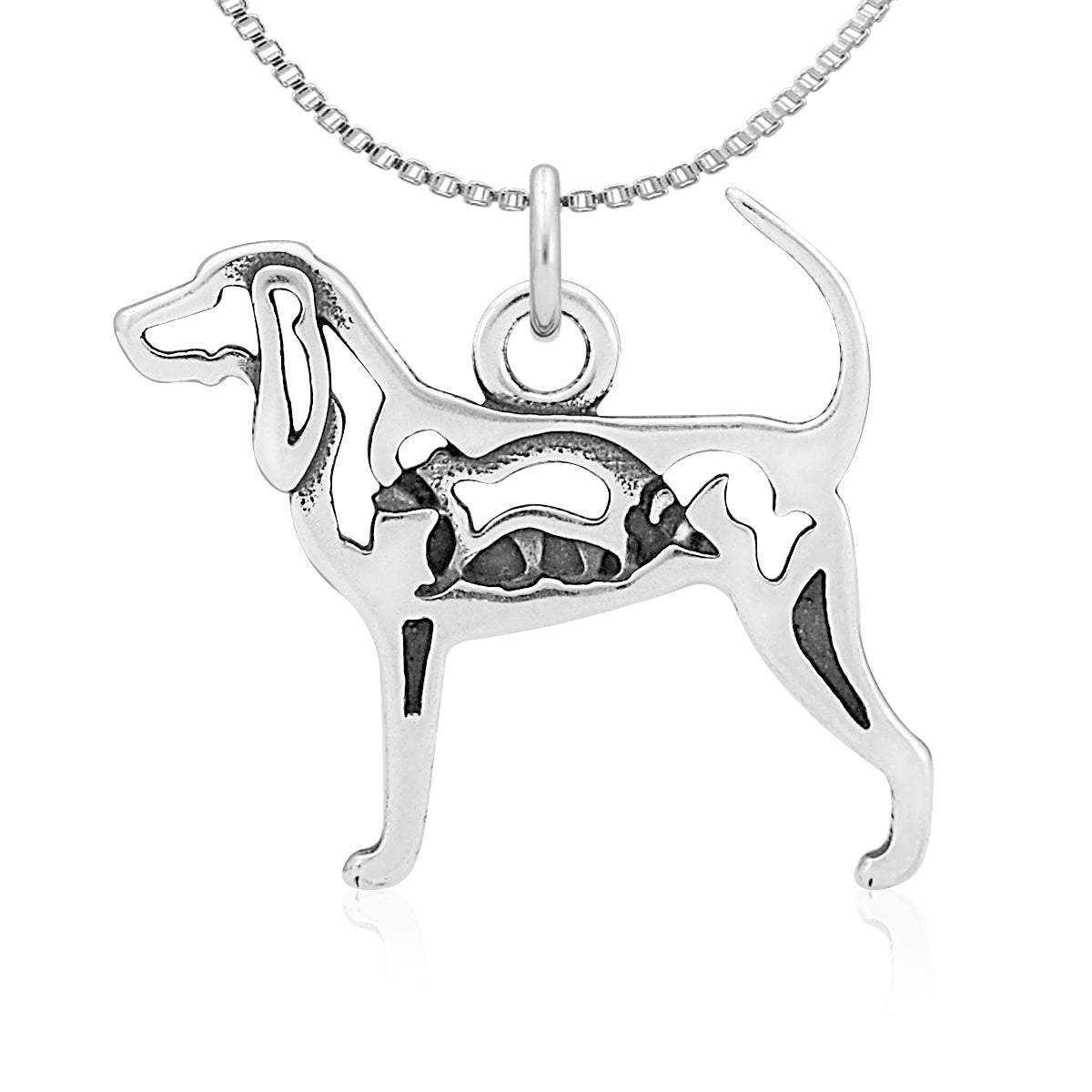 Sterling Silver Black and Tan Coonhound Necklace Jewelry