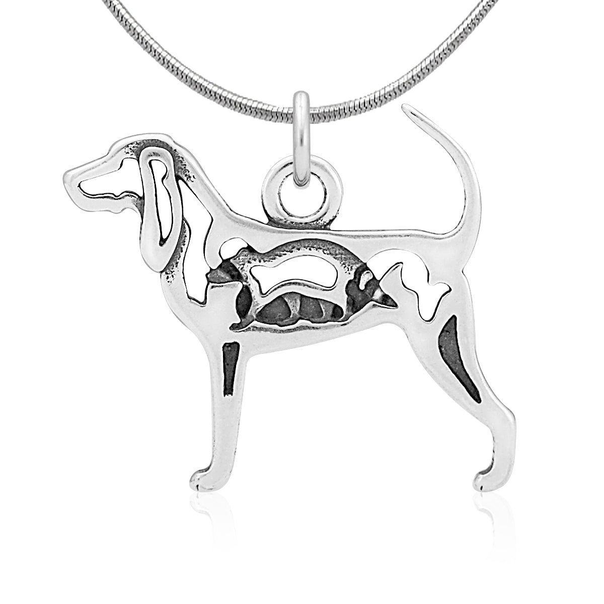 Sterling Silver Black and Tan Coonhound Necklace Jewelry