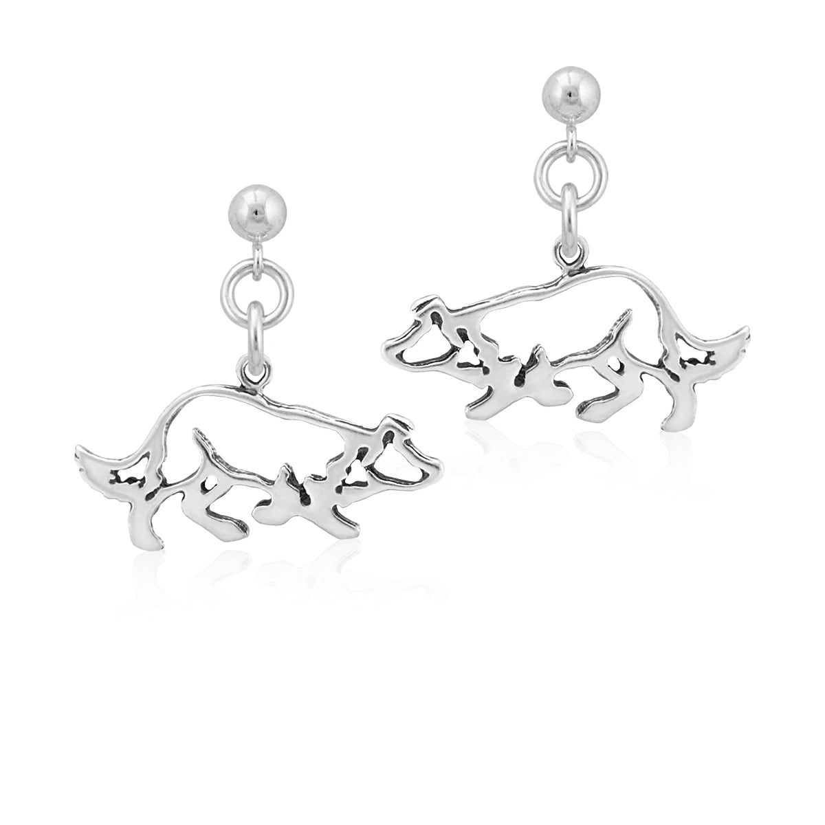 Sterling Silver Border Collie Dangle Earrings