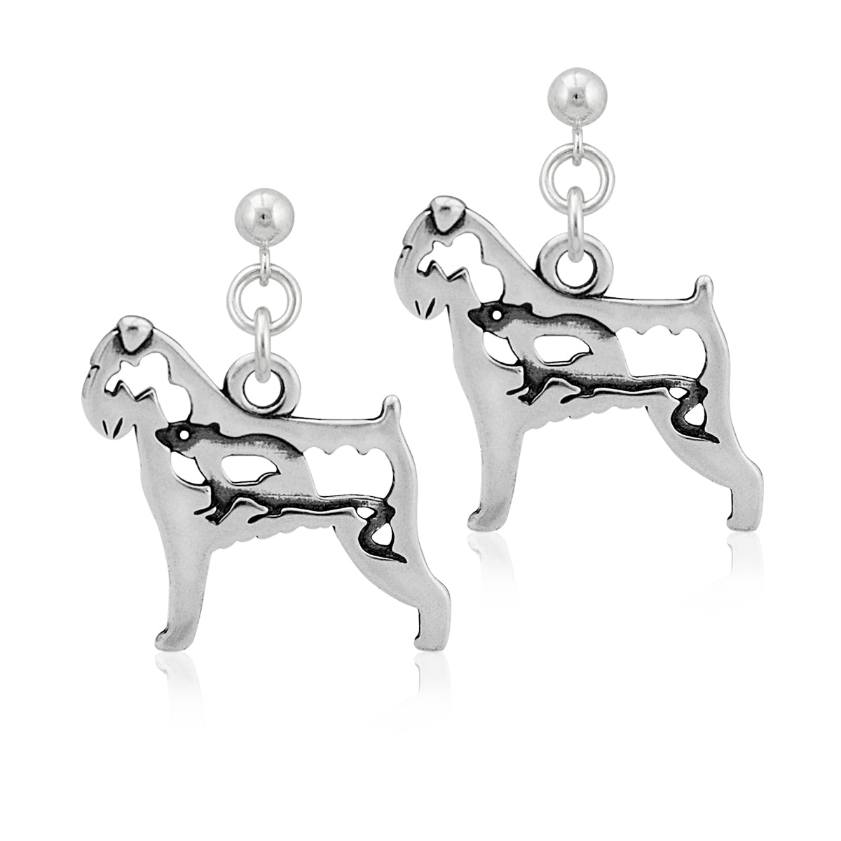 Sterling Silver Brussels Griffon Earrings, Rough Coat