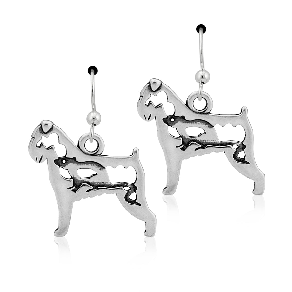 Sterling Silver Brussels Griffon Earrings, Rough Coat