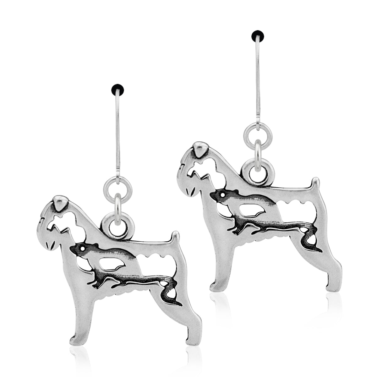 Sterling Silver Brussels Griffon Earrings, Rough Coat