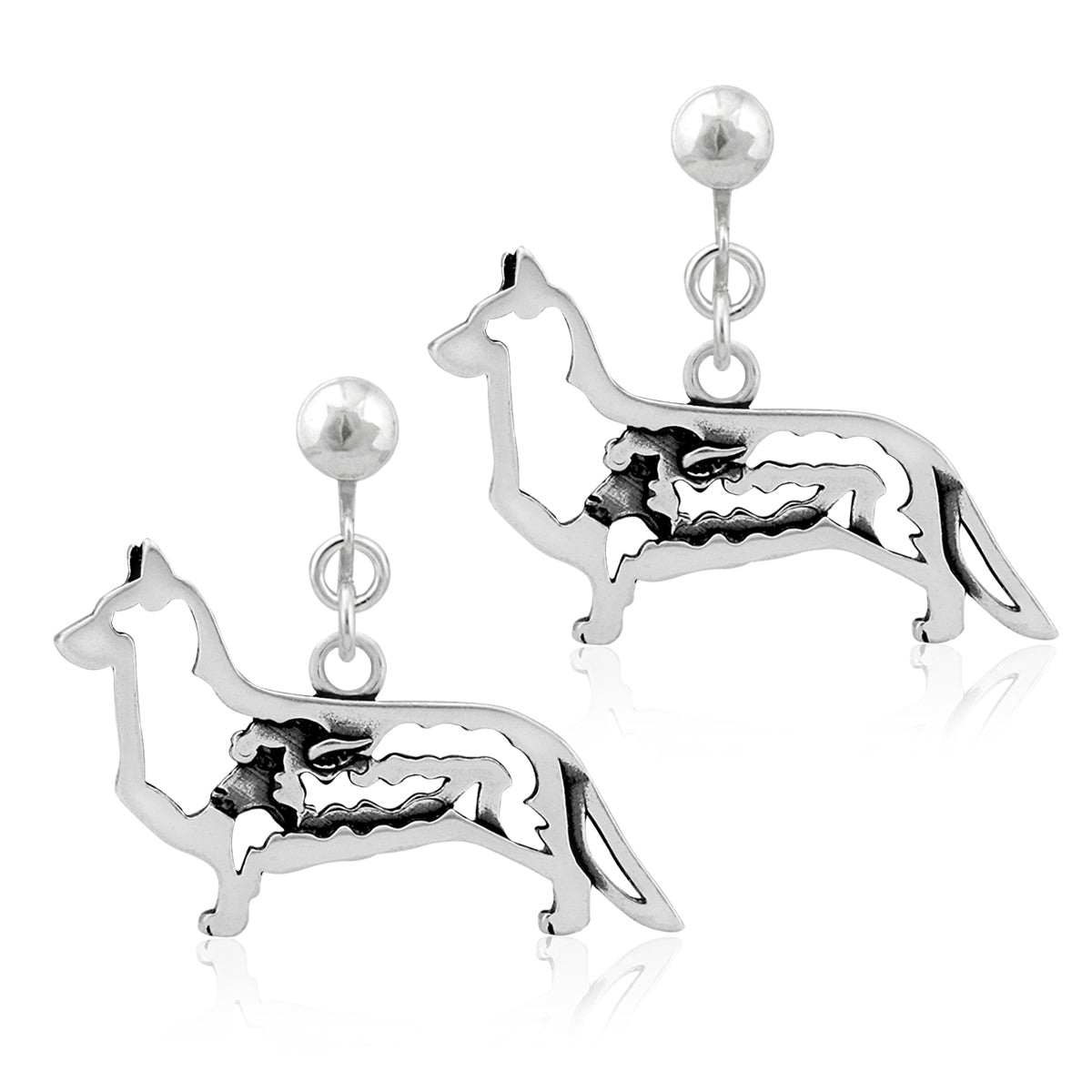 Sterling Silver Cardigan Welsh Corgi Earrings