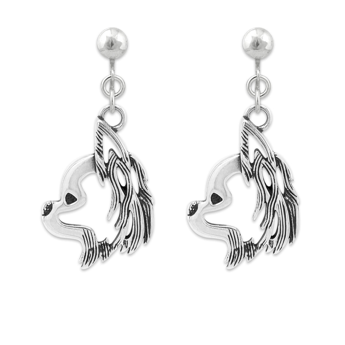 Chihuahua Earrings in Sterling Silver, Longhaired