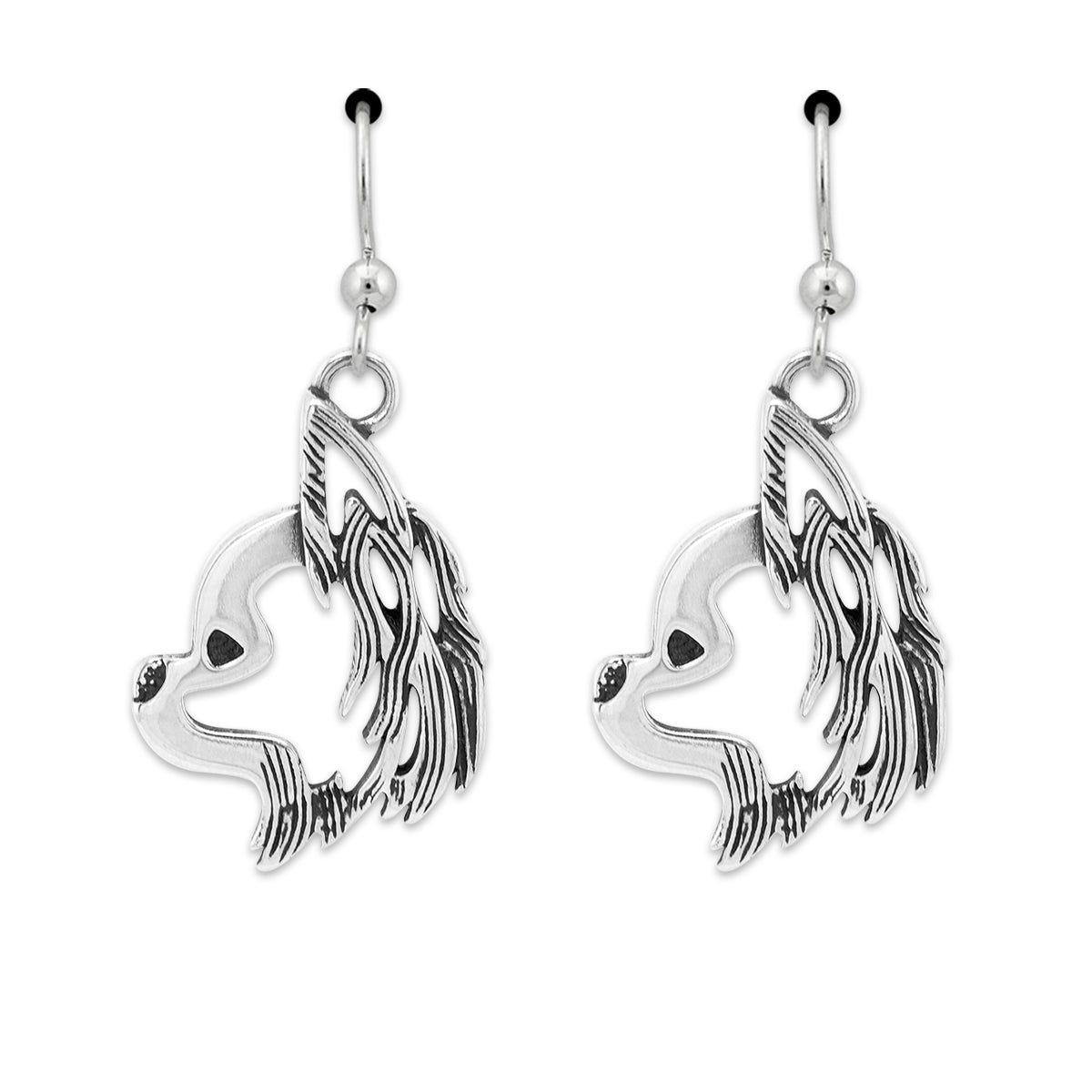 Chihuahua Earrings in Sterling Silver, Longhaired