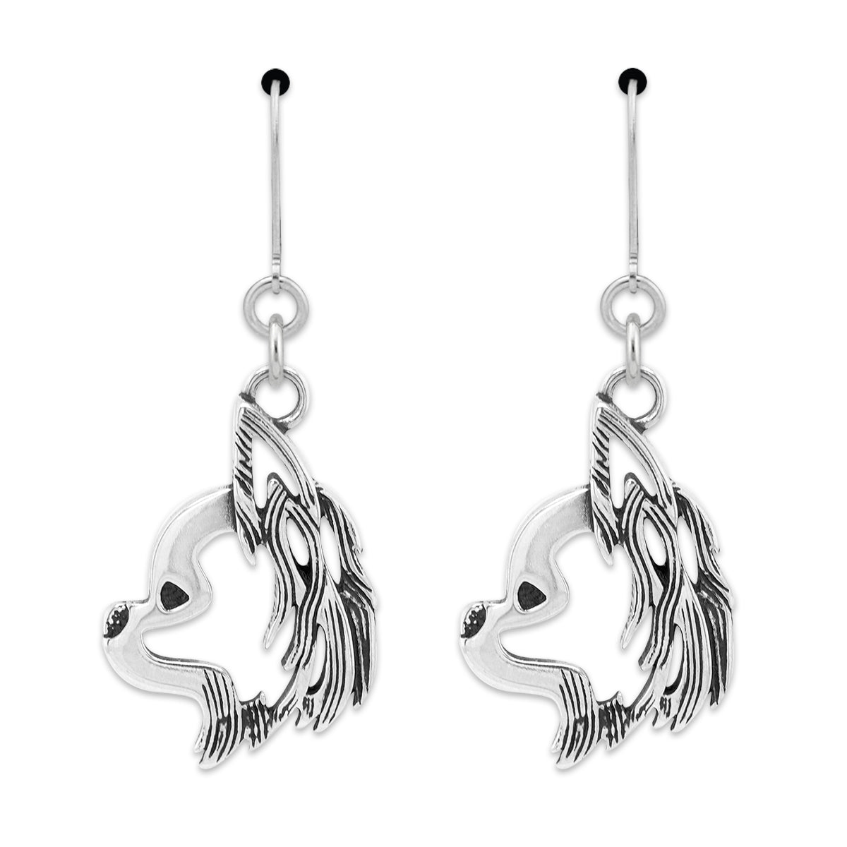 Chihuahua Earrings in Sterling Silver, Longhaired