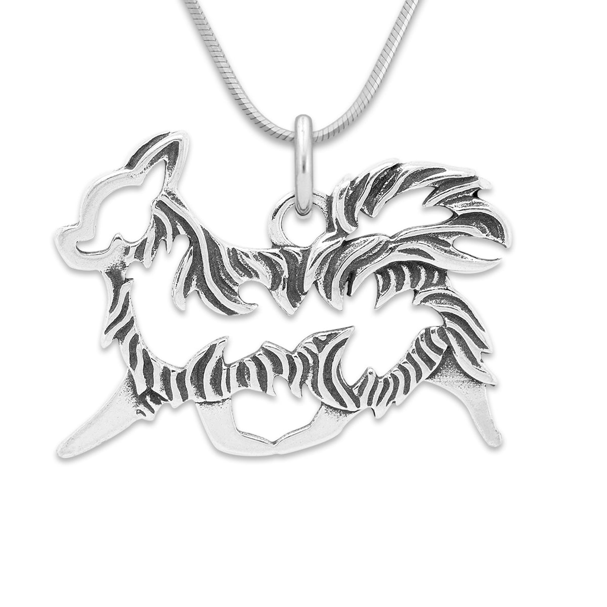 Sterling Silver Chihuahua Necklace Pendant, Longhaired