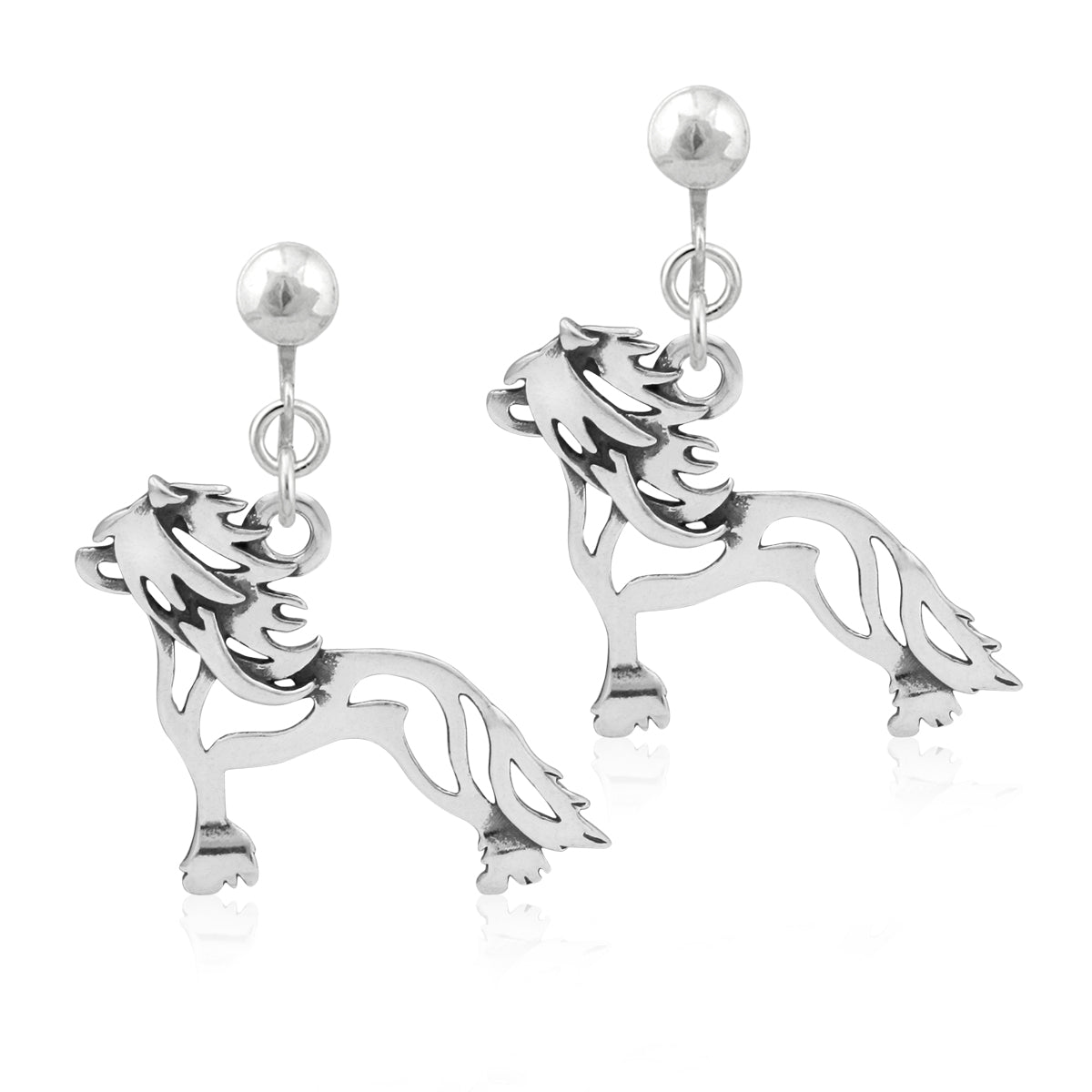 Sterling Silver Chinese Crested Earrings, Hairless